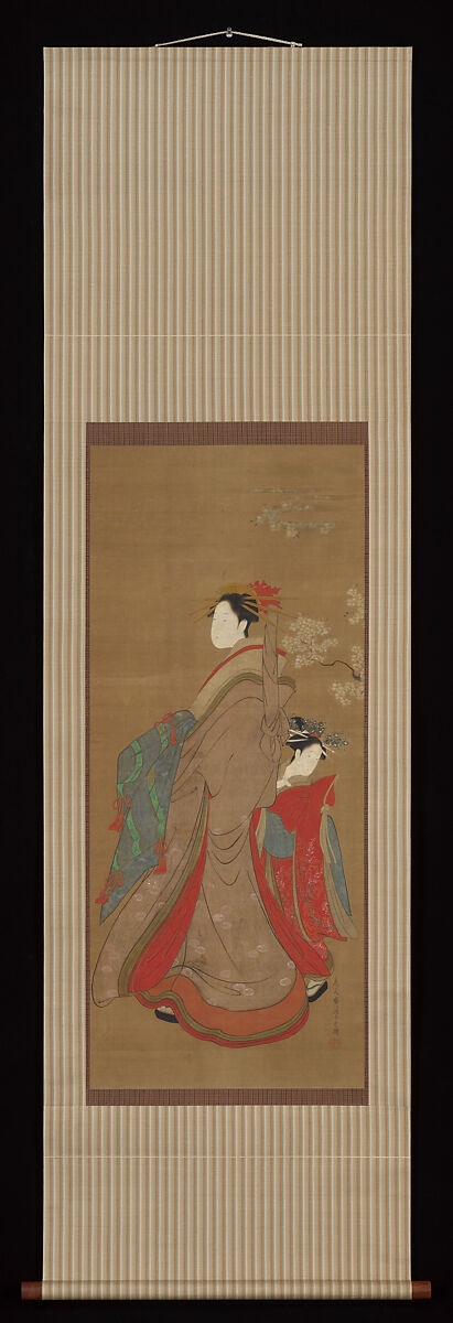 Courtesan and Attendant, Attributed to Chōbunsai Eishi (Japanese, 1756–1829), Hanging scroll; ink and color on paper, Japan