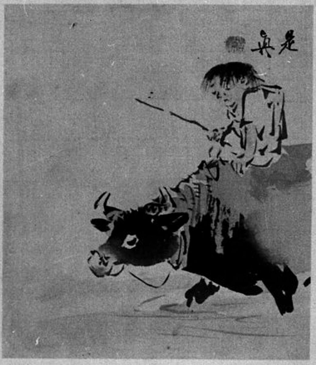 Boy on Ox, Attributed to Shibata Zeshin (Japanese, 1807–1891), Hanging scroll; ink on silk, Japan 