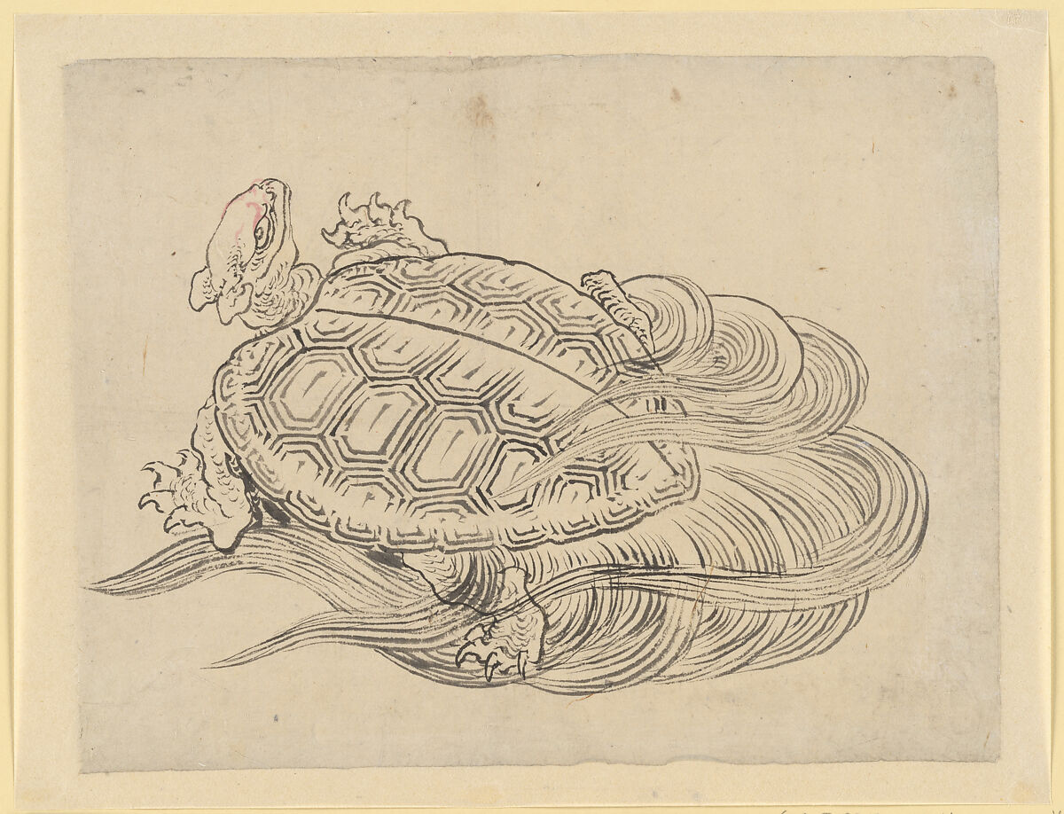 Sea Turtle (Emblem of Longevity), Attributed to Katsushika Hokusai (Japanese, Tokyo (Edo) 1760–1849 Tokyo (Edo)), Ink on paper, Japan 