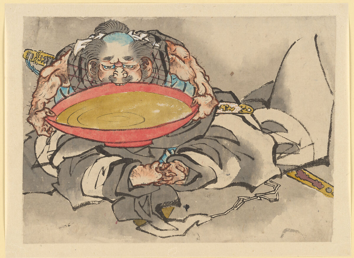 Sakata Kintoki Drinking Sake Wine, Attributed to Katsushika Hokusai (Japanese, Tokyo (Edo) 1760–1849 Tokyo (Edo)), Ink and color on paper, Japan 