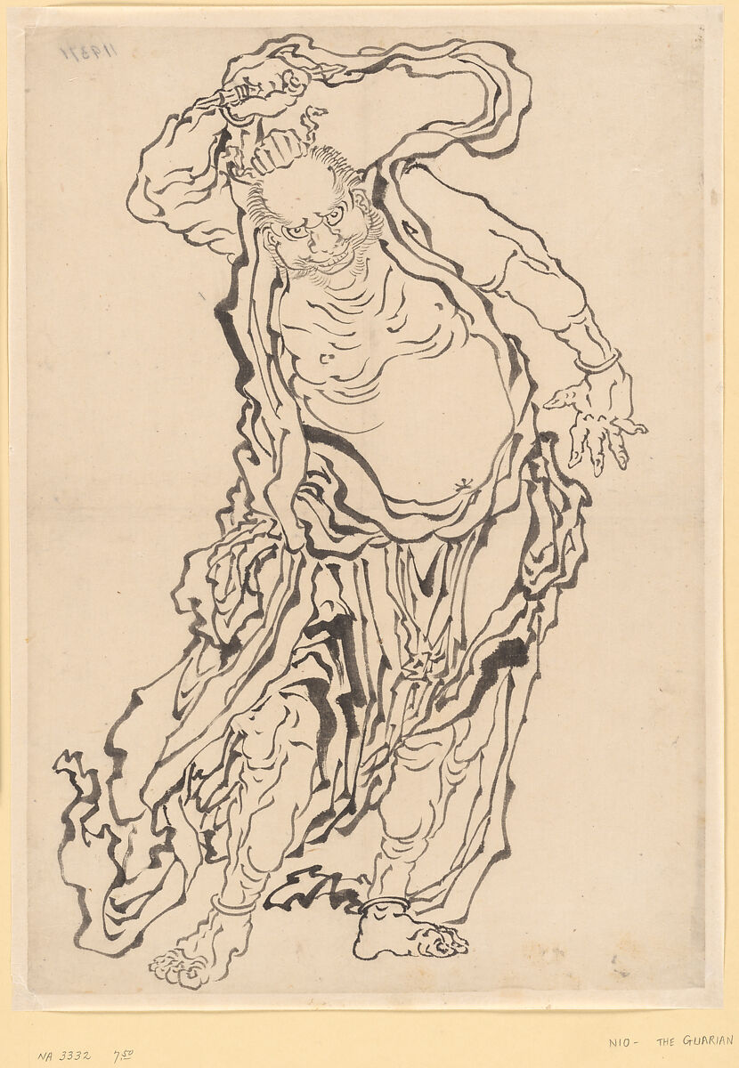 Nio the Guardian, School of Katsushika Hokusai (Japanese, Tokyo (Edo) 1760–1849 Tokyo (Edo)), Ink on paper, Japan 