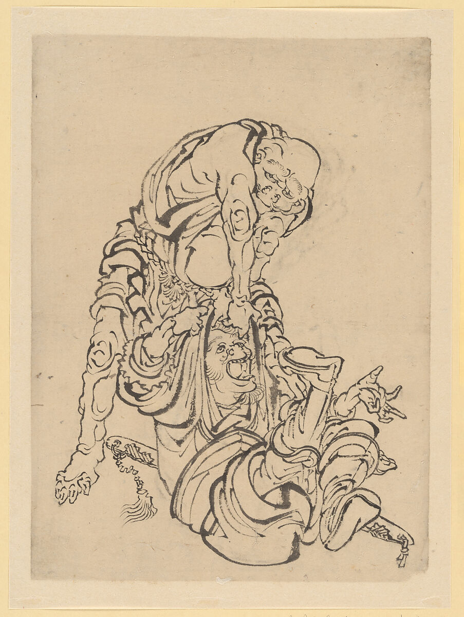 Scene from the Suikoden, School of Katsushika Hokusai (Japanese, Tokyo (Edo) 1760–1849 Tokyo (Edo)), Ink on paper, Japan 
