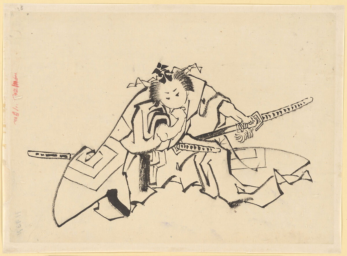 The Actor Danjuro as Shibaraku, School of Katsushika Hokusai (Japanese, Tokyo (Edo) 1760–1849 Tokyo (Edo)), Ink on paper, Japan 