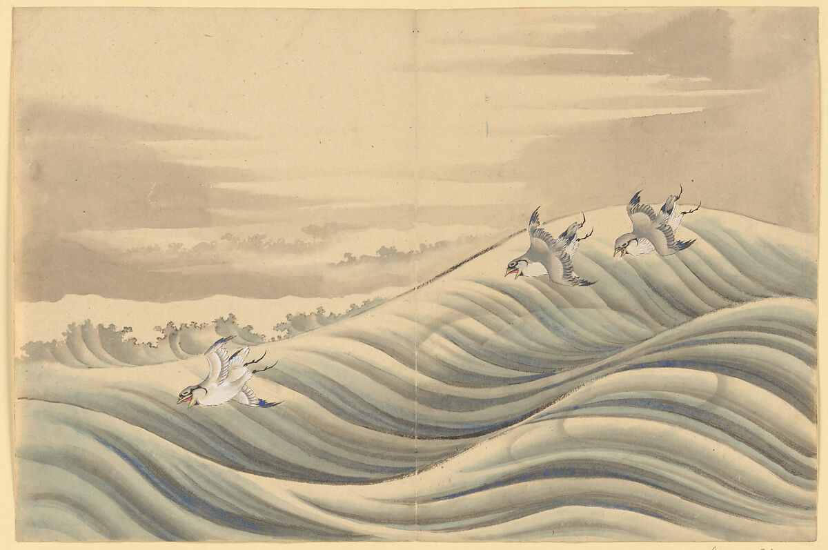 Chidori Birds, School of Katsushika Hokusai (Japanese, Tokyo (Edo) 1760–1849 Tokyo (Edo)), Ink and color on paper, Japan 