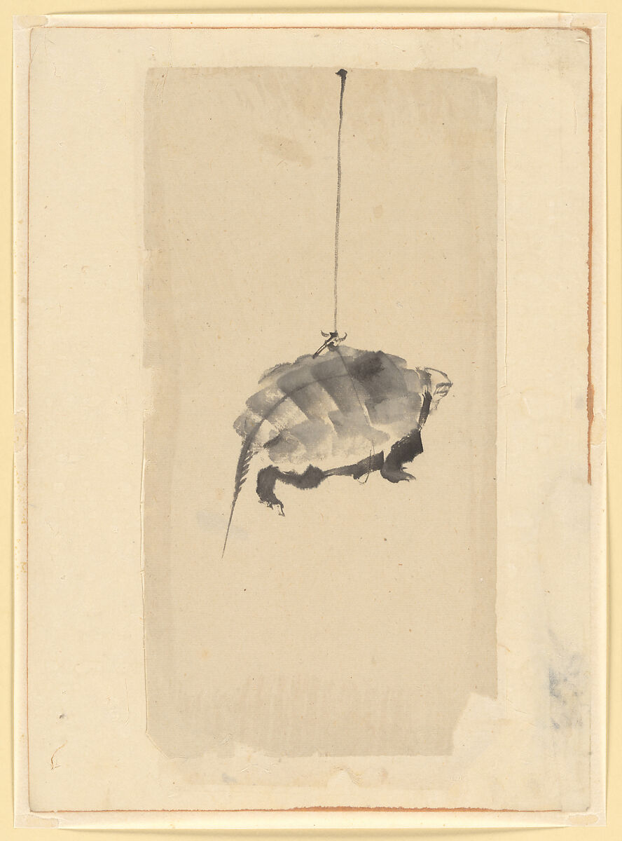 Tortoise Suspended By String, School of Katsushika Hokusai (Japanese, Tokyo (Edo) 1760–1849 Tokyo (Edo)), Ink on paper, Japan 
