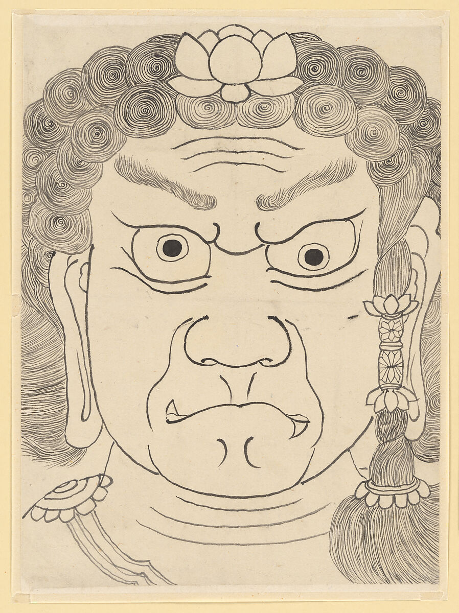 Mask of Fudō Myōō, School of Katsushika Hokusai (Japanese, Tokyo (Edo) 1760–1849 Tokyo (Edo)), Ink on paper, Japan 