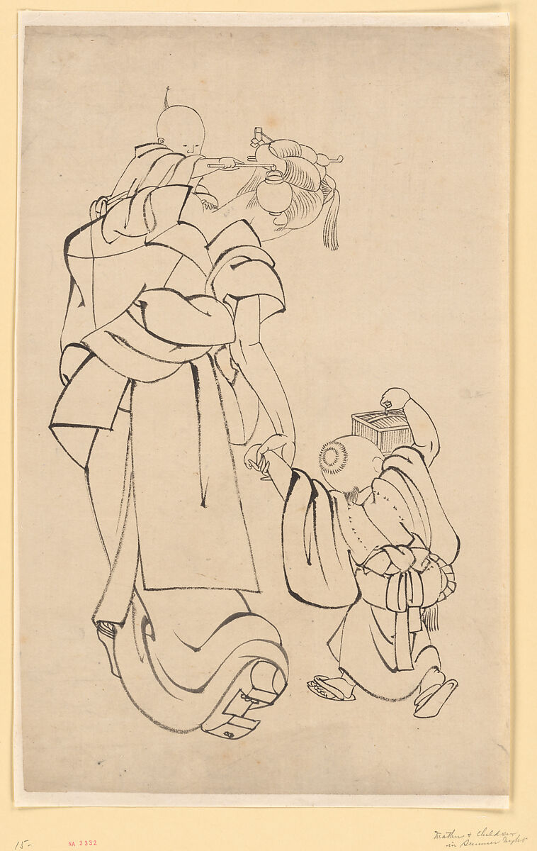 Mother and Children in Summer Night, School of Katsushika Hokusai (Japanese, Tokyo (Edo) 1760–1849 Tokyo (Edo)), Ink on paper, Japan 