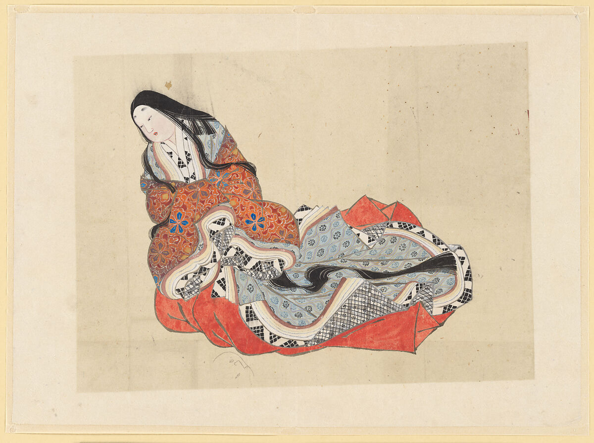 Court Lady, School of Katsushika Hokusai (Japanese, Tokyo (Edo) 1760–1849 Tokyo (Edo)), Ink and color on paper, Japan 