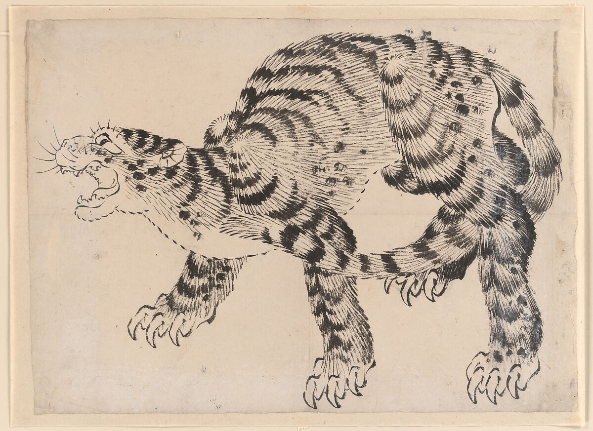 Tiger, Hokusai School, Unmounted painting; india ink on paper, Japan 