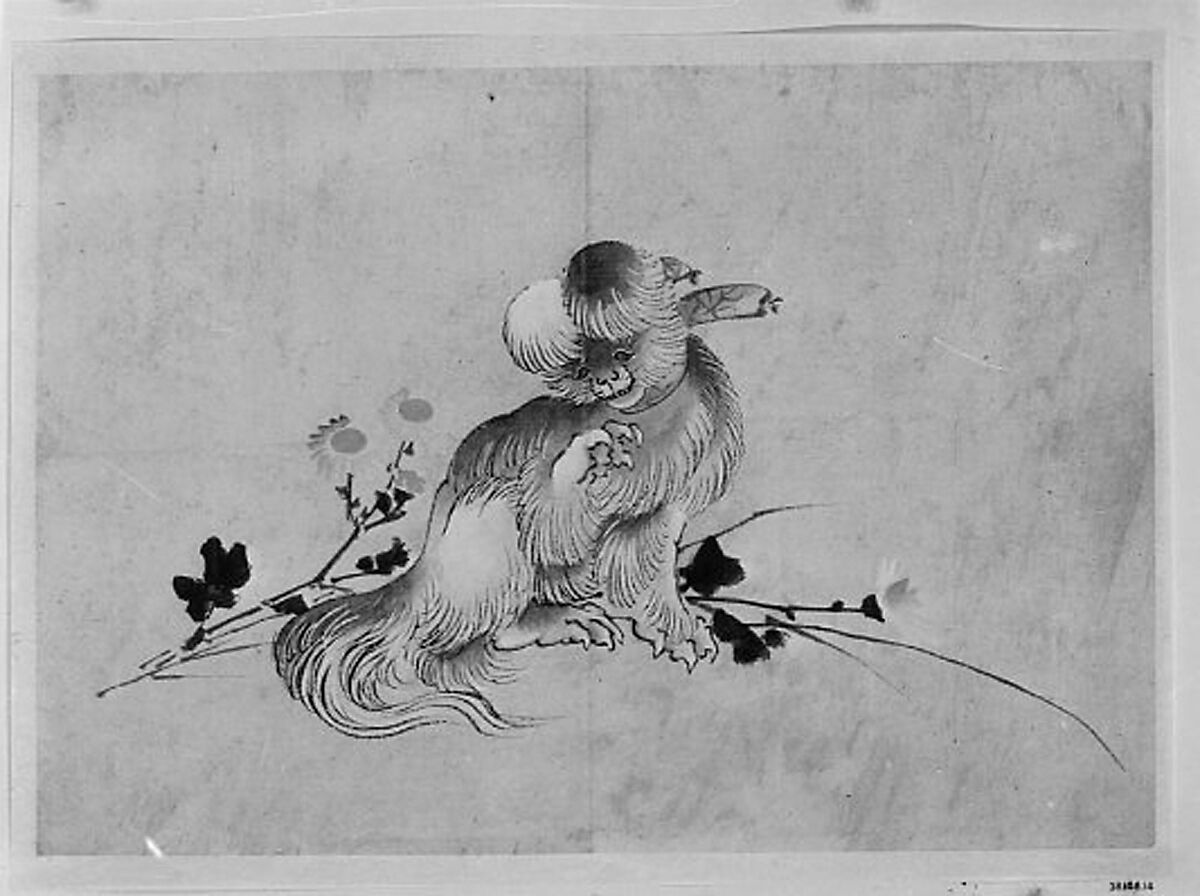 Pekingese, Hokusai School, Unmounted painting; ink and watercolor on paper, Japan 
