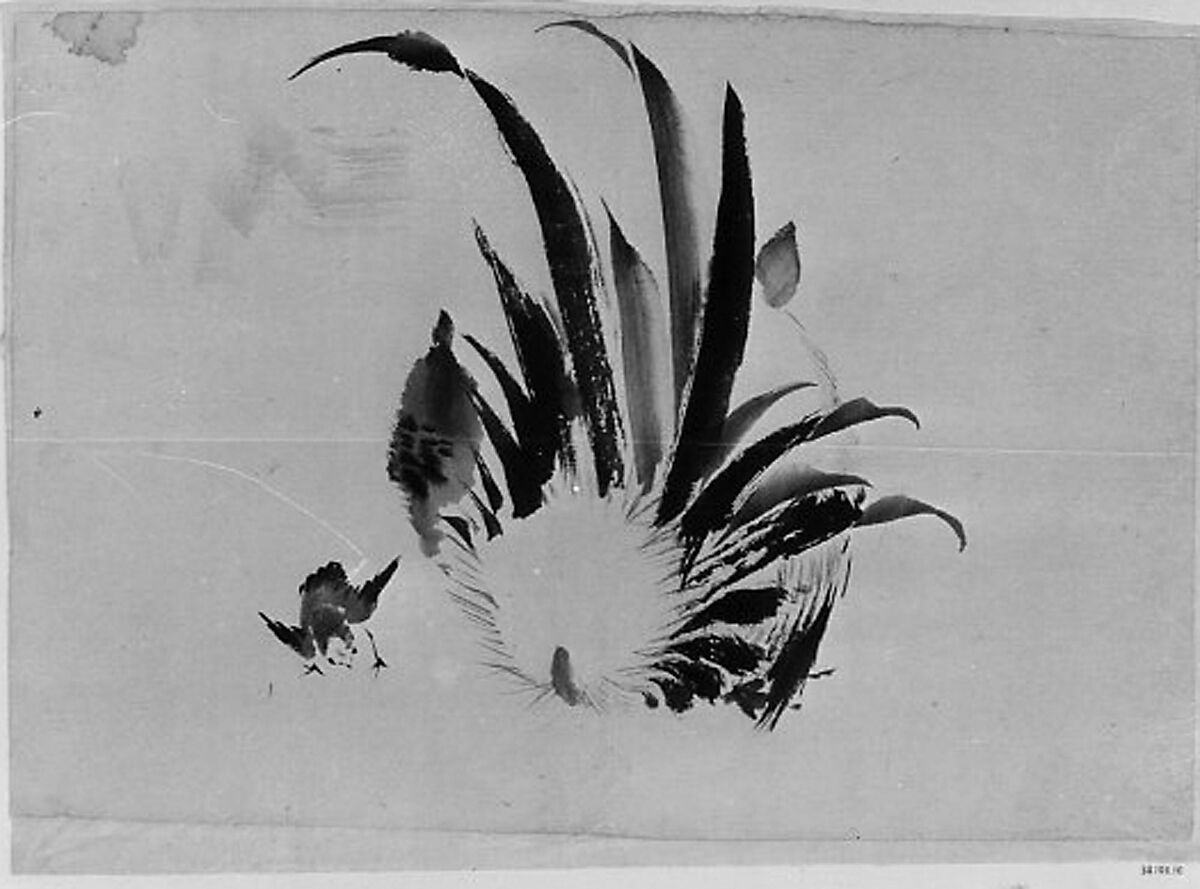 Rooster and Chick, Hokusai School, Unmounted painting; ink on paper, Japan 