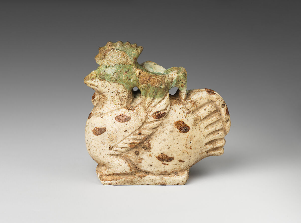 Aryballos (perfume jar) in the form of a cock, Faience 