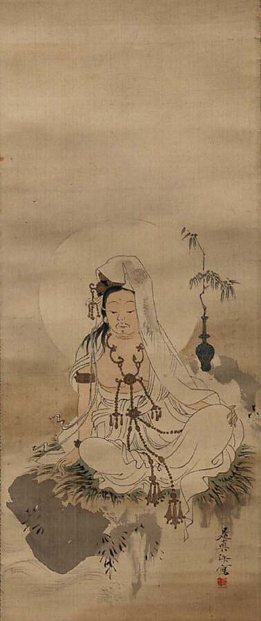 Kannon, Shibata Zeshin (Japanese, 1807–1891), Hanging scroll; color on silk, Japan 