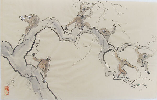 Monkeys, Miki Suizan (Japanese, 1887–1957), Ink, wash, color on paper, Japan