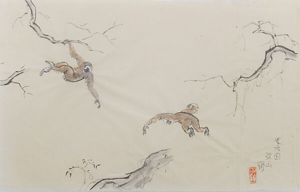 Monkeys, Miki Suizan (Japanese, 1887–1957), Ink, wash, color on paper, Japan