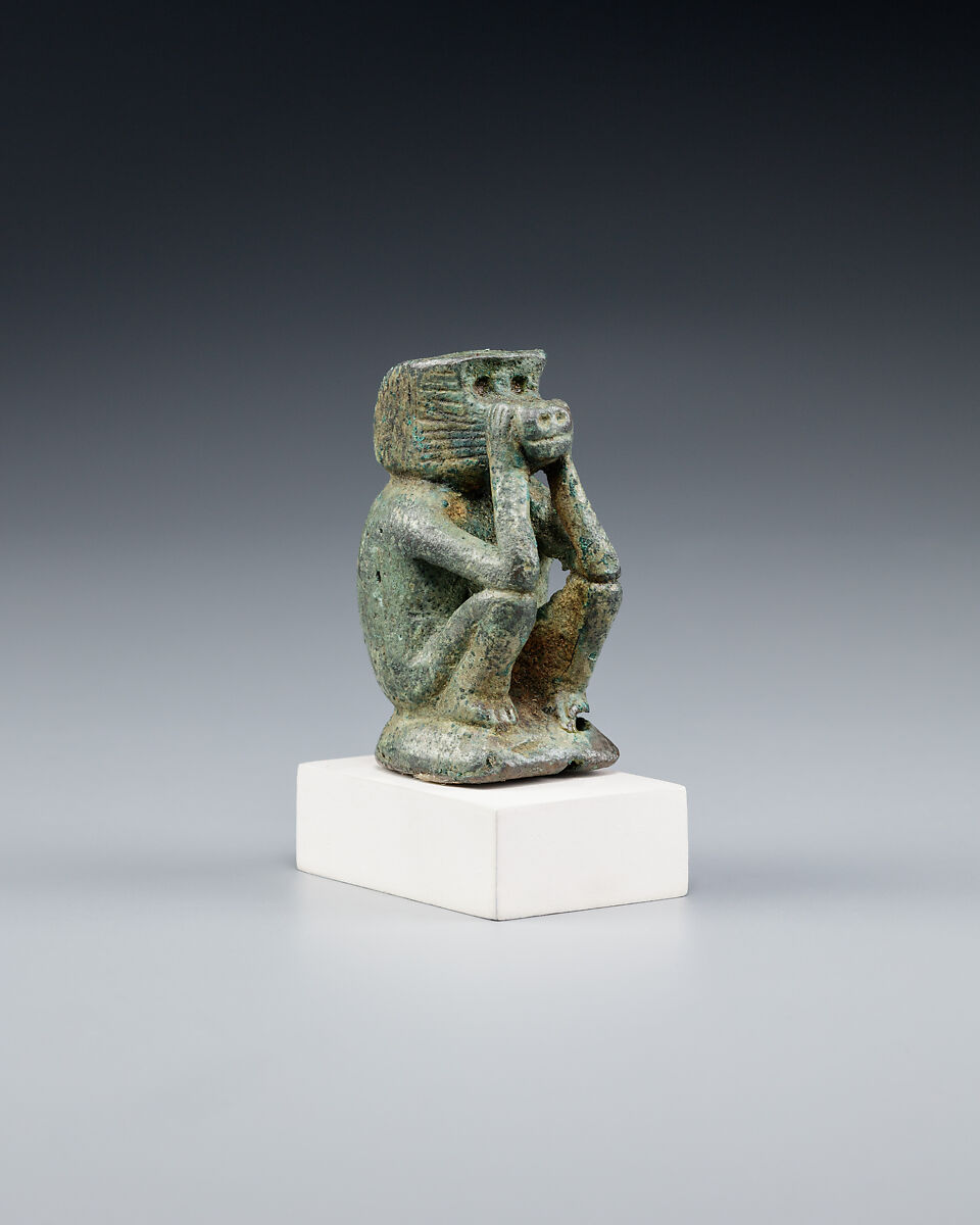 Figure of a squatting cynocephalus ape, Bronze or copper alloy 