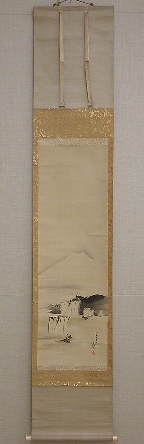 Sailboats and Mt. Fuji, Shibata Zeshin (Japanese, 1807–1891), Hanging scroll; black paint on silk, Japan