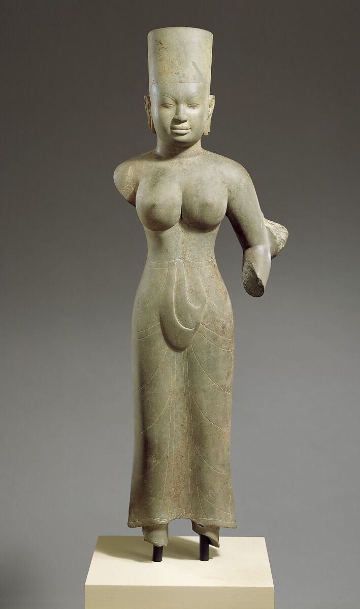 Standing Female Deity, probably Durga, Stone, Cambodia 