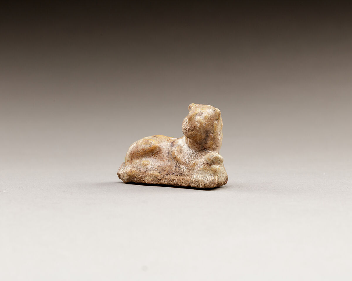 Figurine, lion, Yellow brown glazed earthenware