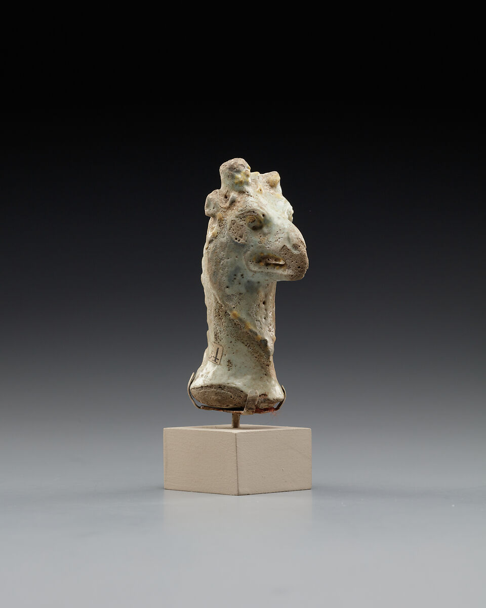 Head of a figure of a griffin, perhaps representing Nemesis, Faience