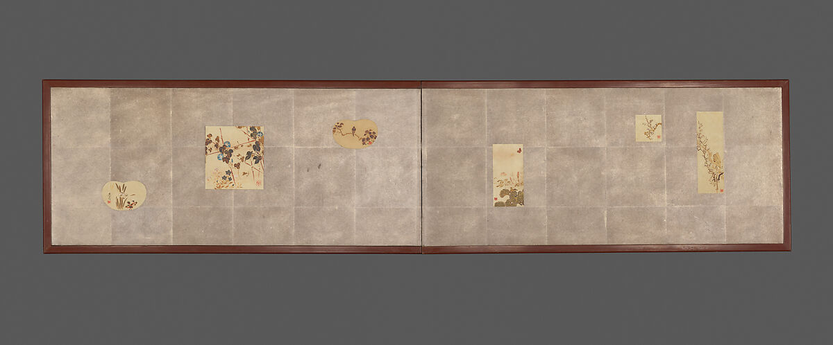 Folding Screen for Tea Ceremony with Six Bird-and-Flower Paintings, In the style of Shibata Zeshin (Japanese, 1807–1891), Two-panel folding screen; lacquer, color, and silver on paper, Japan 