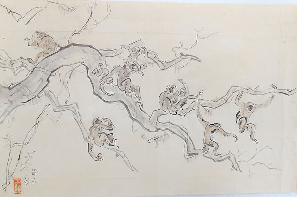 Monkeys, Miki Suizan (Japanese, 1887–1957), Ink, wash, color on paper, Japan