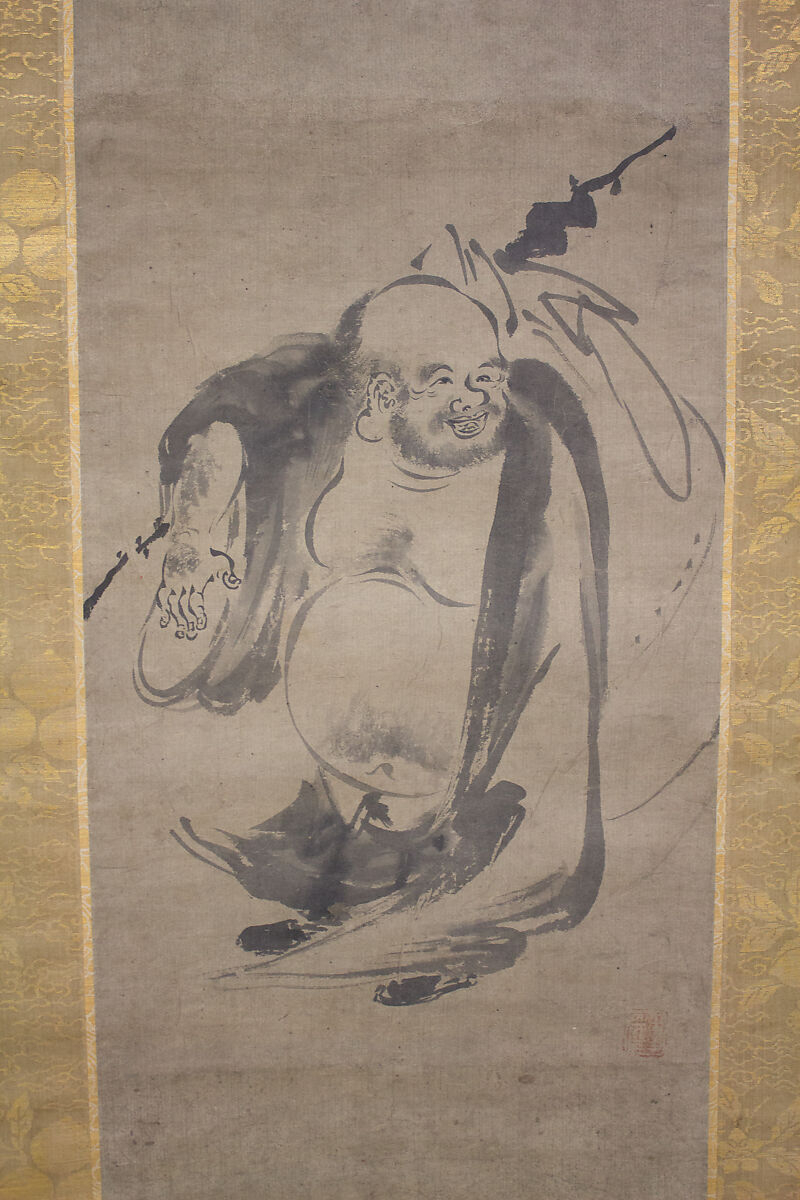 Hotei, flanked by panels of birds, After Kenkō Shōkei (Japanese, active ca. 1478–ca. 1523), Paint on paper, Japan