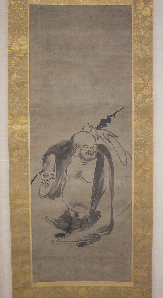 Hotei, flanked by panels of birds, After Kenkō Shōkei (Japanese, active ca. 1478–ca. 1523), Paint on paper, Japan 