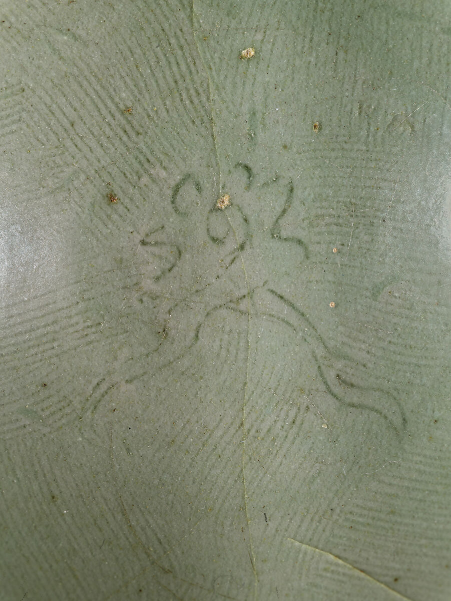 Bowl with flowers, waves, and a cloud, Stoneware with incised design under celadon glaze, Korea