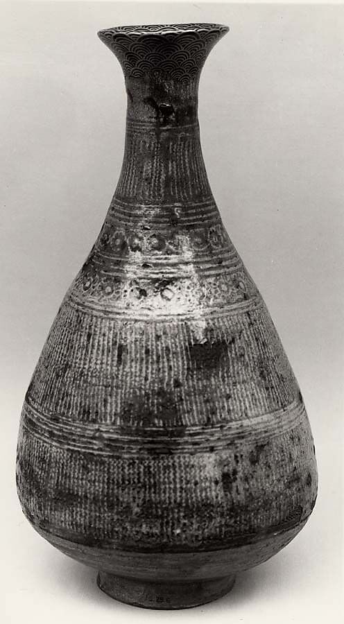 Bottle, Stoneware with stamped design under buncheong glaze, Korea 