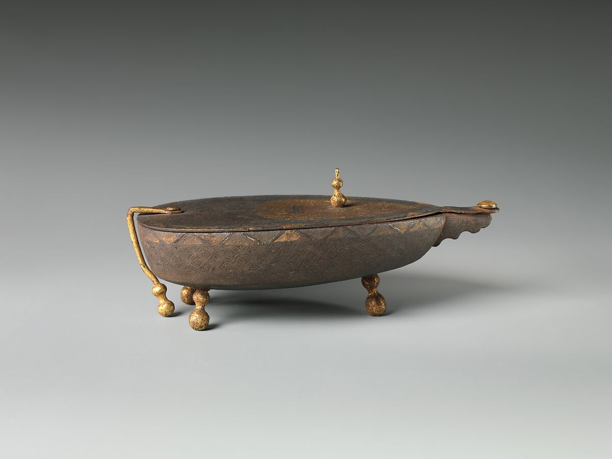 Incense box, Iron inlaid with gold and silver, Korea
