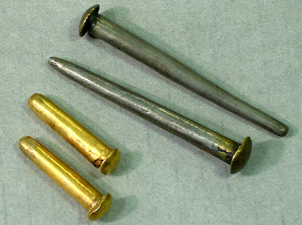 Two Coffin Nails (one gold, one silver), Gold; silver with gilded head
