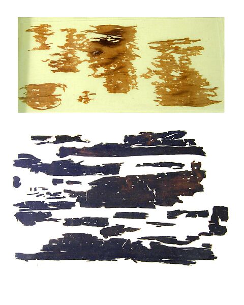 Linen from pall in 2 frames, a, Buff linen; b, dark brown linen 