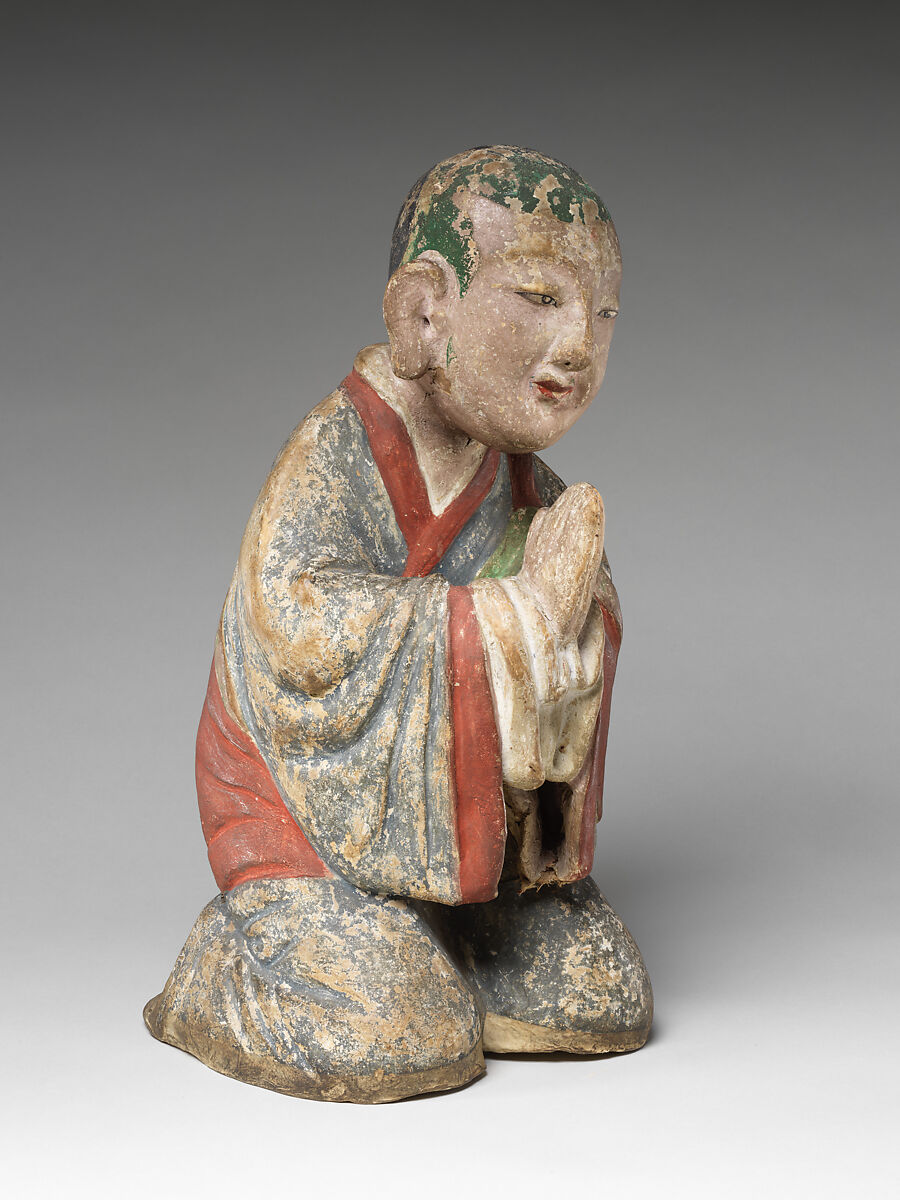 Seated arhat, Clay, wood, textile, paper, pigment, Korea