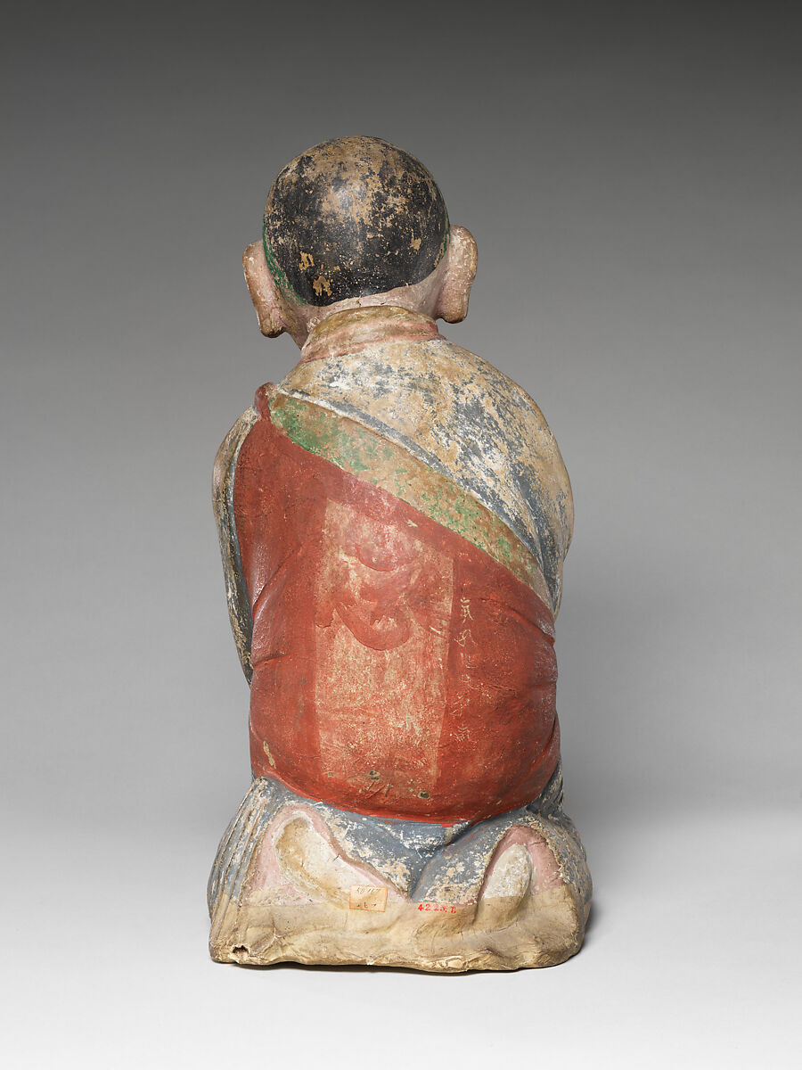 Seated arhat, Clay, wood, textile, paper, pigment, Korea