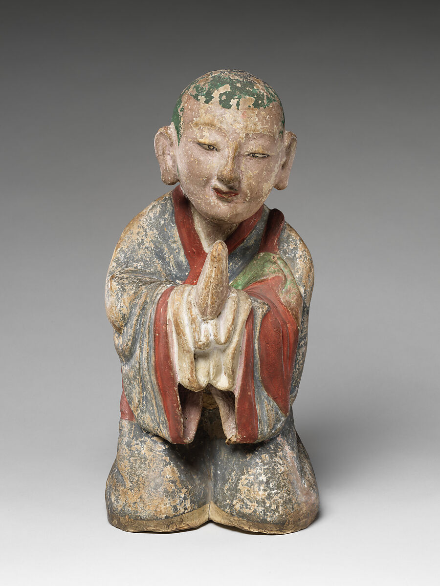 Seated arhat, Clay, wood, textile, paper, pigment, Korea