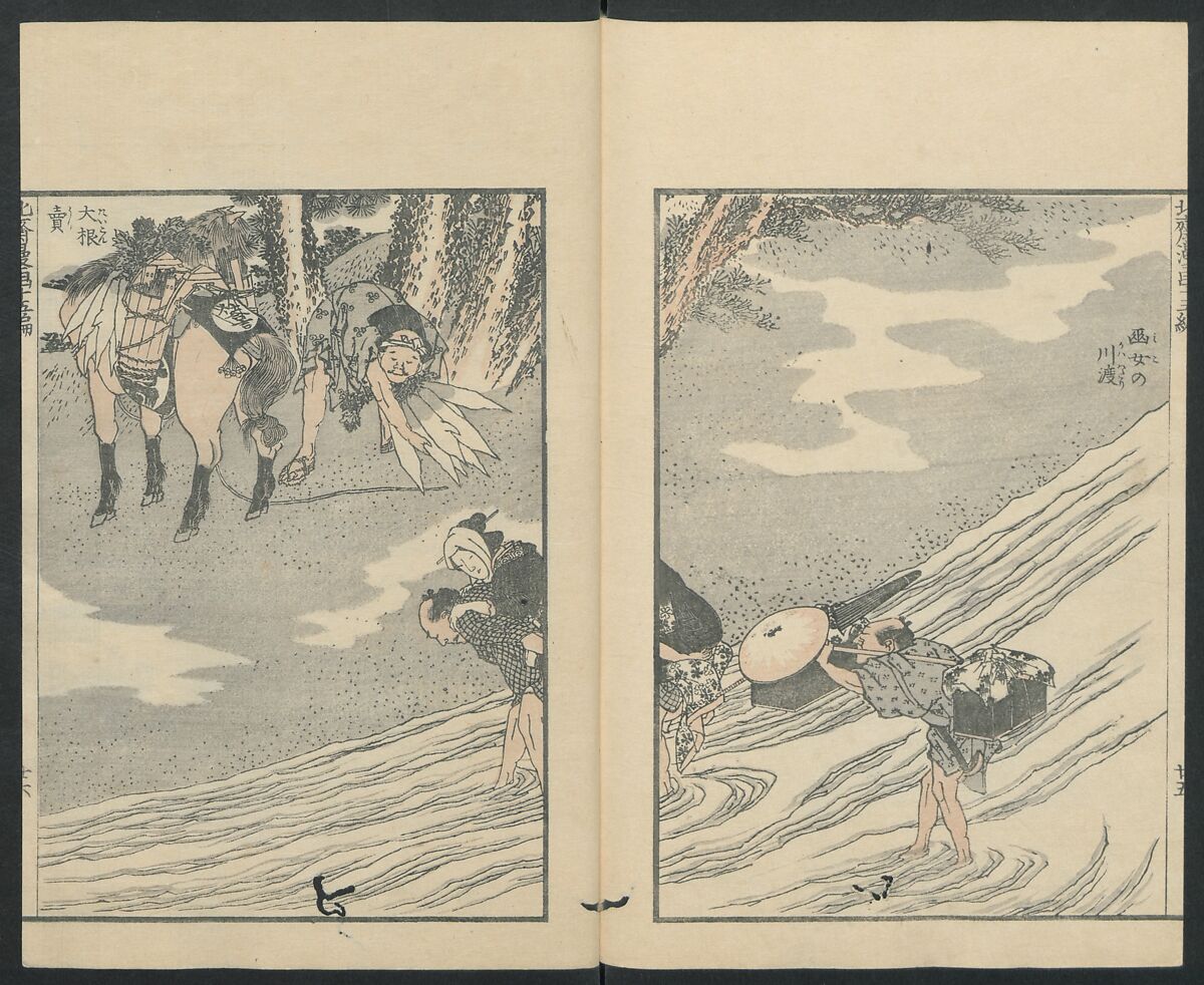 Transmitting the Spirit, Revealing the Form of Things: Hokusai Sketchbooks (Denshin kaishu: Hokusai manga, jūgohen) 伝神開手 北斎漫画 十五編: vol. 15, Katsushika Hokusai 葛飾北斎 (Japanese, Tokyo (Edo) 1760–1849 Tokyo (Edo)), Woodblock printed book; ink and color on paper, Japan