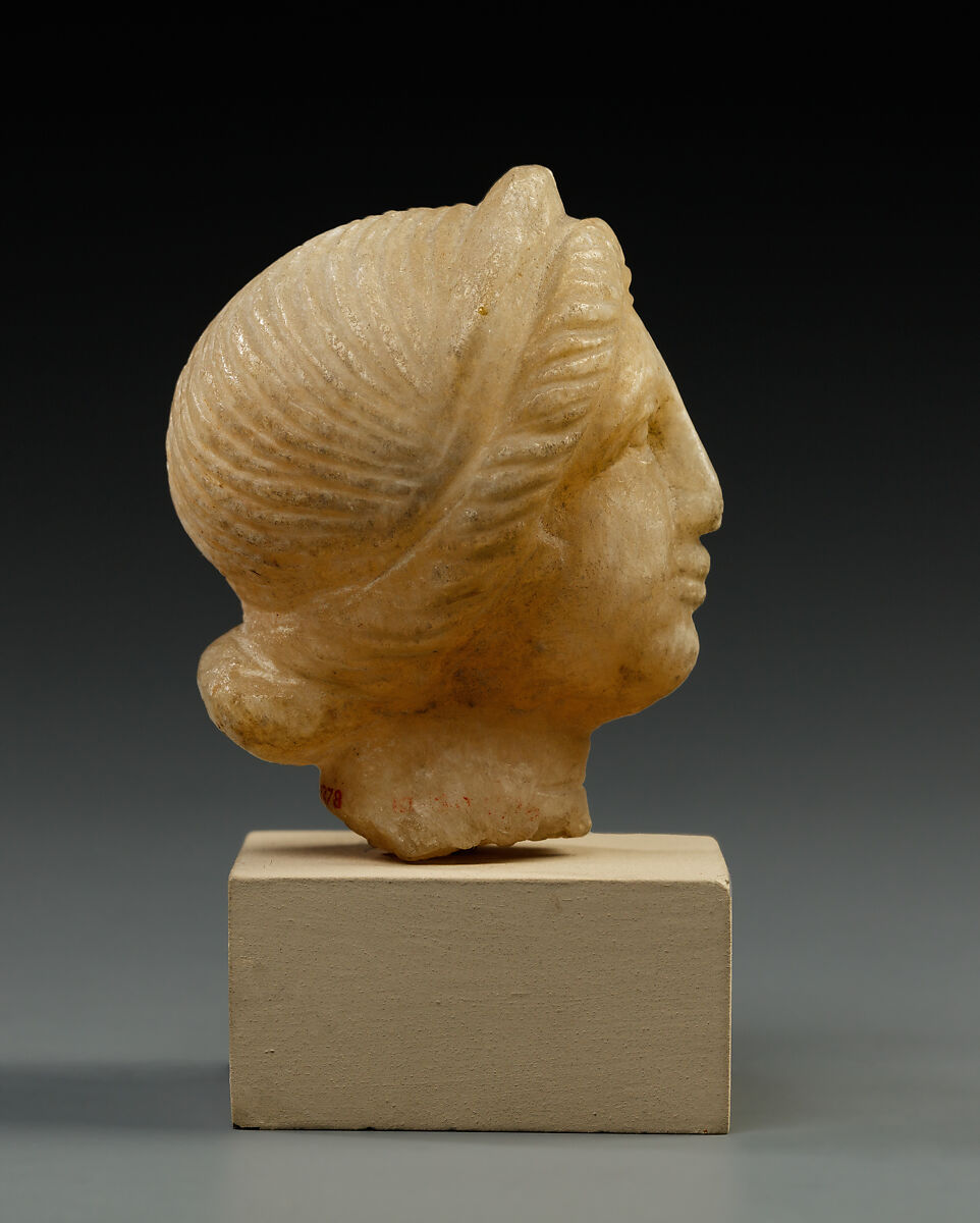 Head, female, Travertine (Egyptian alabaster)