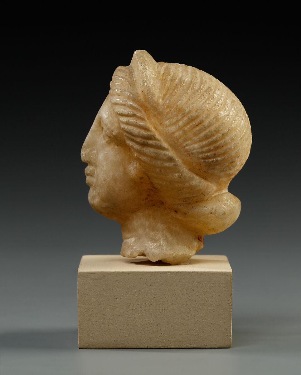 Head, female, Travertine (Egyptian alabaster)