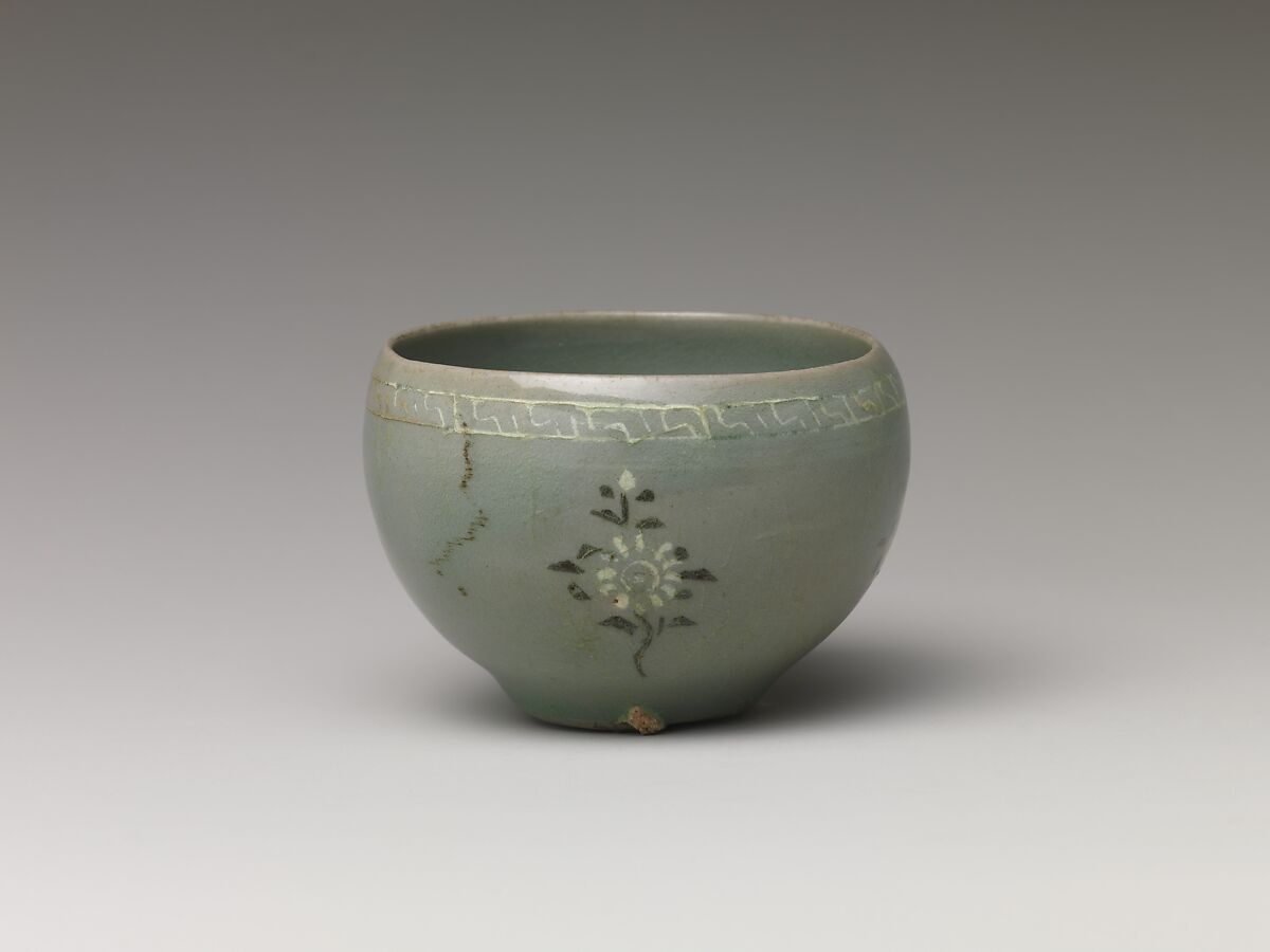 Cup, Stoneware with inlaid decoration of chrysanthemums under celadon glaze, Korea 