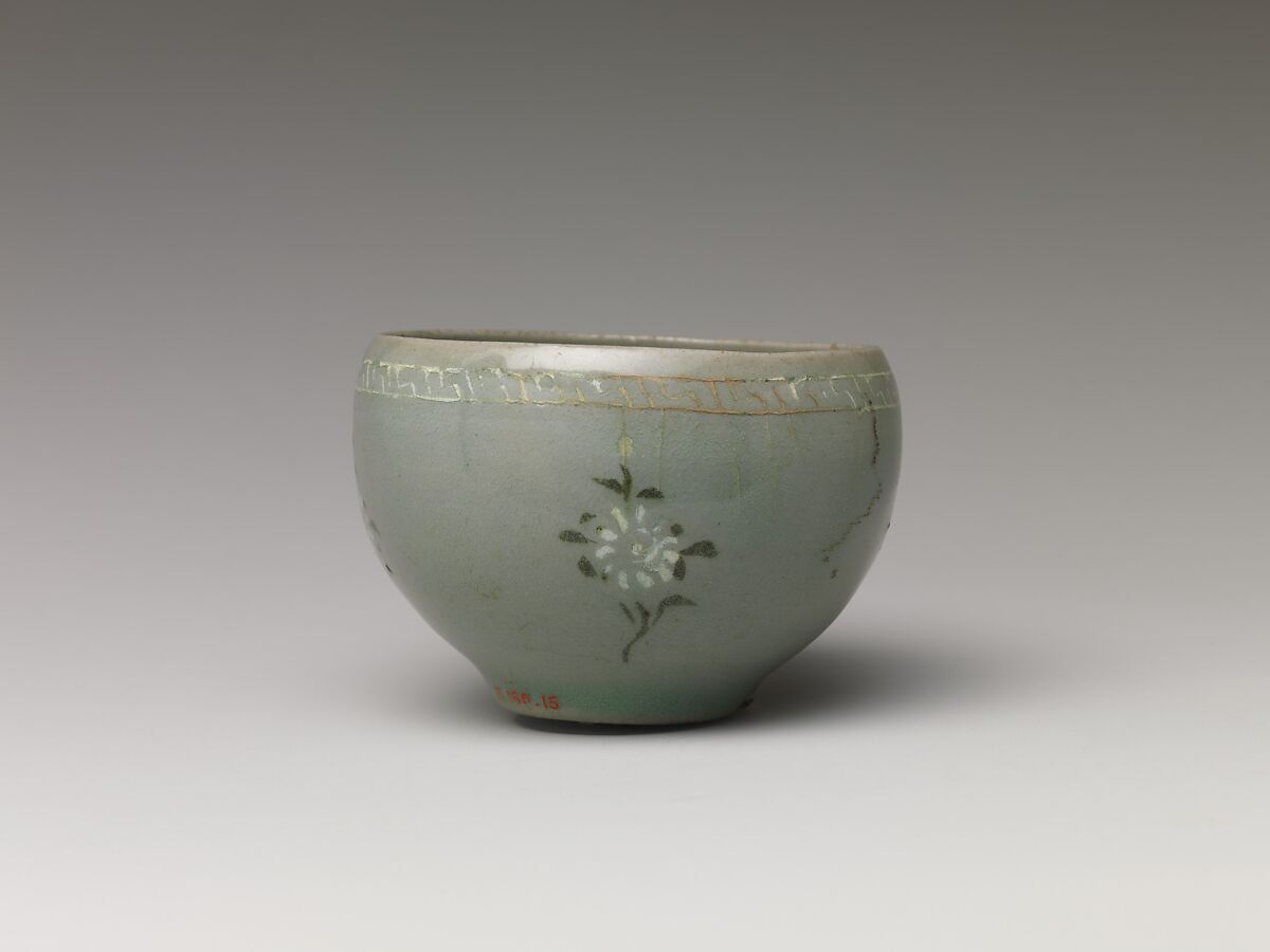 Cup, Stoneware with inlaid decoration of chrysanthemums under celadon glaze, Korea