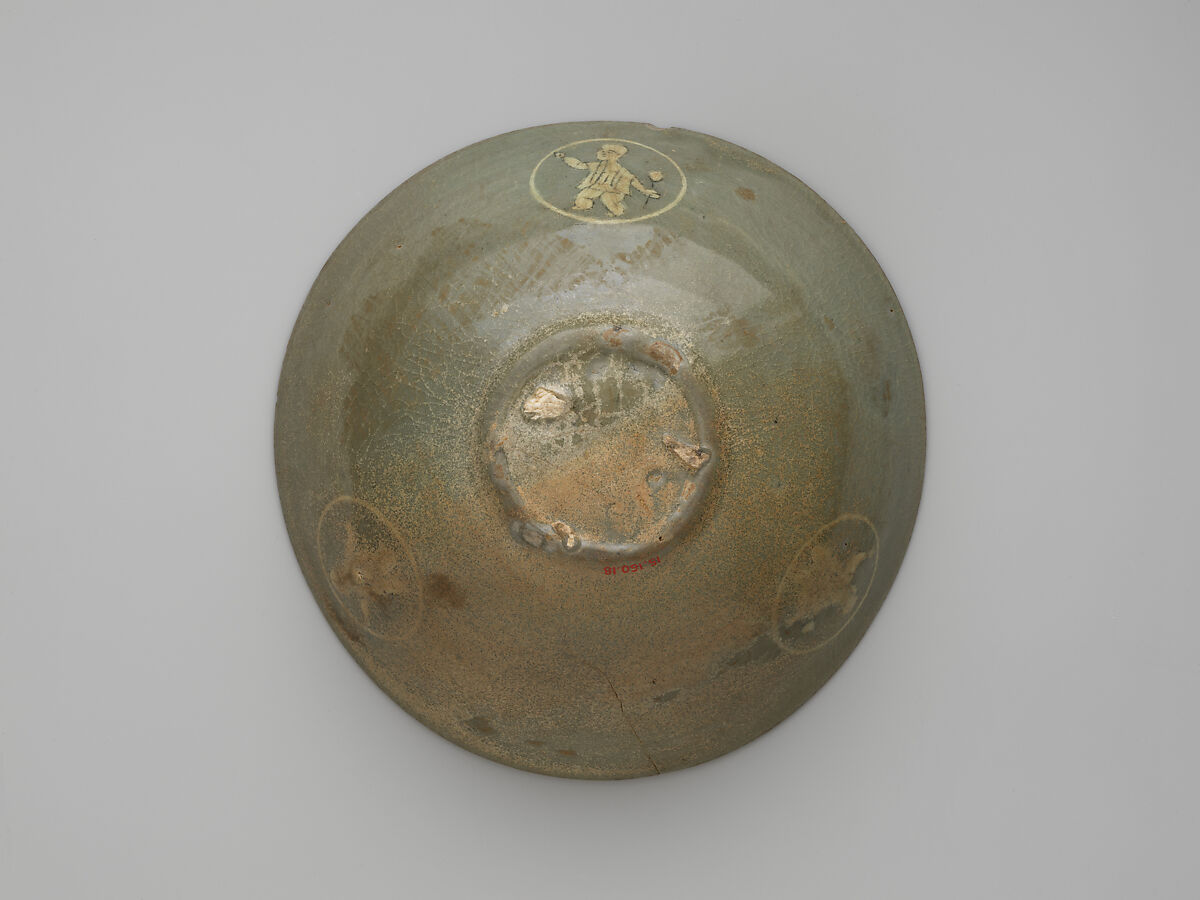Bowl with boys and grapevines, Stoneware with inlaid and mold-impressed design under celadon glaze, Korea