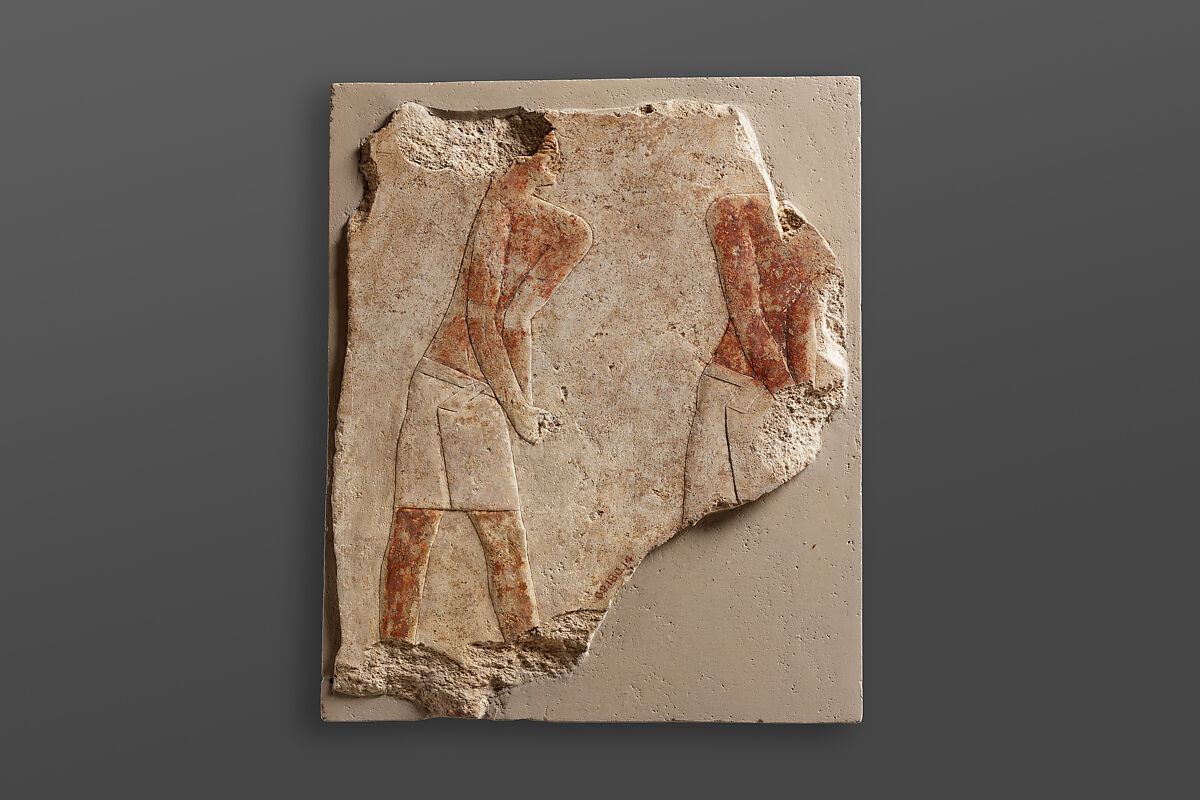 Relief of two mourners, Limestone, pigment 