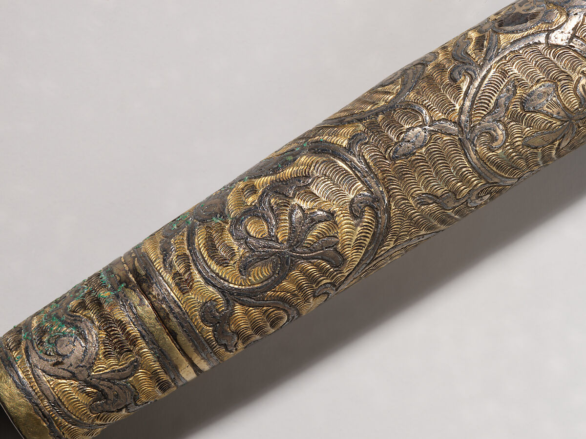 Needle case and bobbin, Partially gilt silver inlaid with niello, silver, Korea