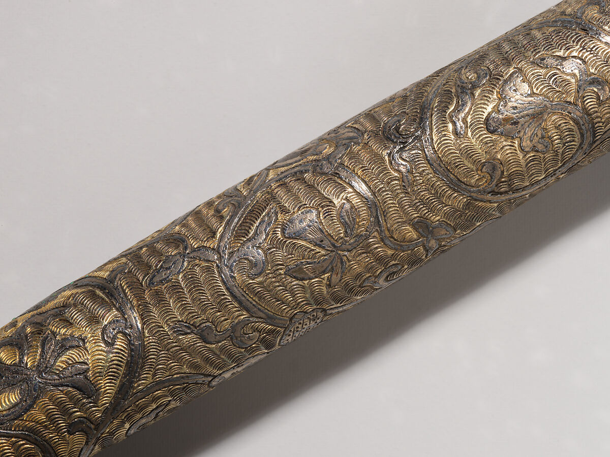 Needle case and bobbin, Partially gilt silver inlaid with niello, silver, Korea