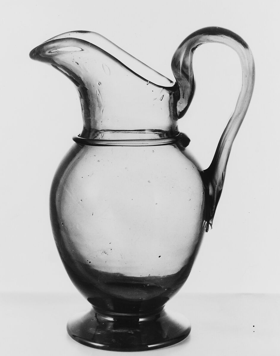 Pitcher, Blown green glass with applied decoration, American 