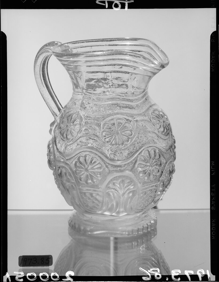 Pitcher, Blown molded lead glass, American 