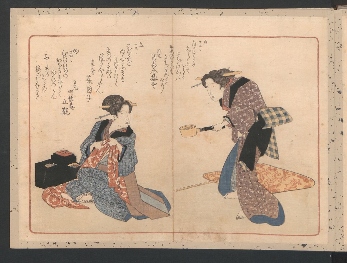 Book of Humorous Poems  "Hundred Thousand Birds" (Kyōka momochidori), Yanagawa Shigenobu (Japanese, 1787–1832), Ink and color on paper, Japan