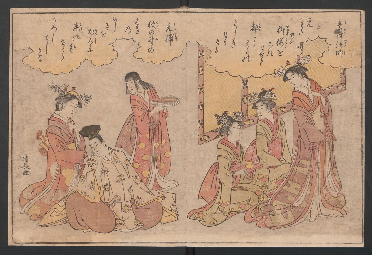 Twenty-four Illustrations of Poems of the Thirty-six Poets, Torii Kiyonaga (Japanese, 1752–1815), Ink and color on paper, Japan