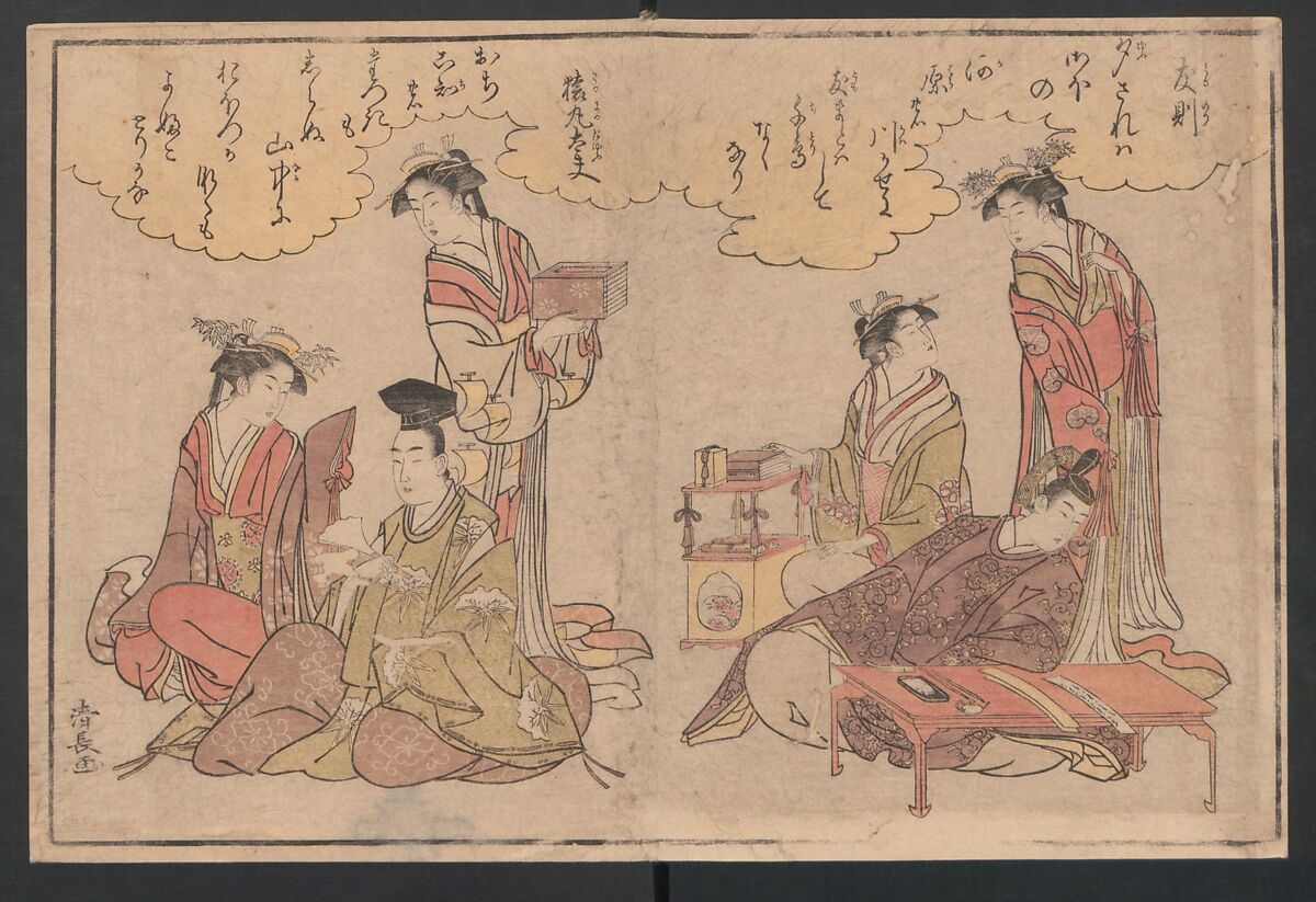 Twenty-four Illustrations of Poems of the Thirty-six Poets, Torii Kiyonaga (Japanese, 1752–1815), Ink and color on paper, Japan